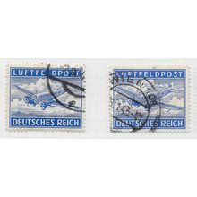 GERMANY 1942 AIRMAIL AIR JUNKERS PLANE LUFTFELDPOST USED 2 STAMP LOT SHADES ARMY