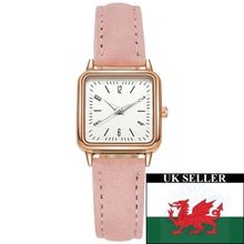 Ladies Small 2.3 cm White Square Face Steel Back Pink Suedette Strap Watch