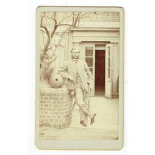 Victorian cdv photo man standing outside house unstated photographer