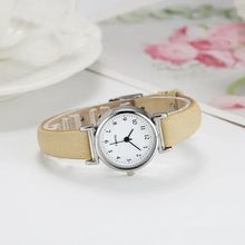 Ladies Small 2.4 cm (£1 Coin) White Face Beige Narrow Leather Strap Watch