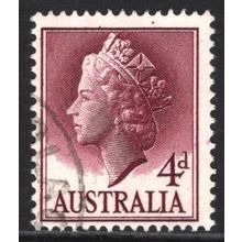 AUSTRALIA 1955/57: QUEEN ELIZABETH II DEFINITIVES - 4d CLARET USED (G5)