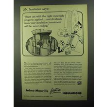 1950 Johns-Manville Insulation Ad - Right Materials