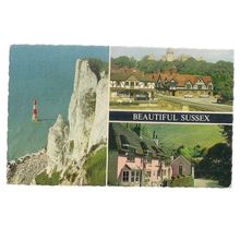 multiview, BEAUTIFUL SUSSEX county, used vintage postcard by Constance 1976 pm #