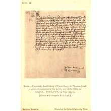 Thomas Cranmer To Lord Cromwell Bible 1537 Letter Old Postcard