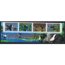 Antigua and Barbuda Birds WWF Caribbean Coot Strip of 4v WWF Logo 2009 MNH