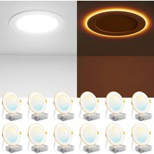 Amico 12 Pack 6 Inch 5CCT LED Recessed Ceiling Light with Night Light, 2700K/300