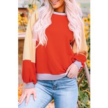 Orange Color Block Side Slits Raglan Sleeve Loose Fit Top