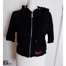 Pineapple Dance elbow sleeve zip up Crop Hoodie Sweat Top Black Medium UK 10