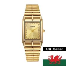 Unisex Gold Square Tank Face Gold Stainless Steel Movable Clasp Bracelet Watch
