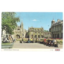 CATHEDRAL SQUARE, PETERBOROUGH, used postcard by Dennis 1985 pm =