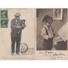 Recorder Elderly Woodwind Musical Instrument 2x Old Postcard s