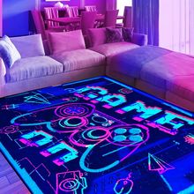 Neon Gaming Area Rug, 3D Blacklight Game Controller Carpet, Non-Slip UV Reactive