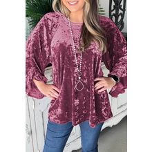 Red Dahlia Velvet Pagoda Sleeve Crew Neck Top