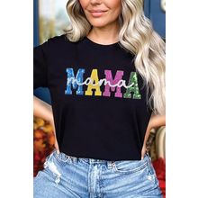 Black Sequin MAMA Double Letter Graphic Tee