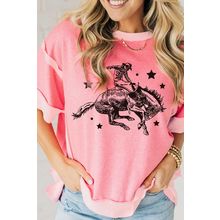 Peach Blossom Raw Seam Mix Texture Patchwork Rodeo Graphic Tee