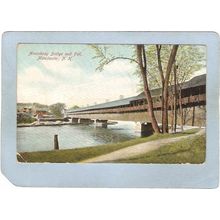 NH Manchester Covered Bridge Postcard Amoskeag Bridge & Fall World Guide N~400