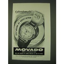 1948 Movado Calendomatic Watch Ad - Self-Wound by wrist action