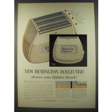 1956 Remington Rand Rollectric Shaver Advertisement - shaves your hidden beard