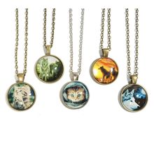 Cat Kitten Wolf Moonlight Wolves Sunset Bronze Silver Cabochon Pendant Necklace
