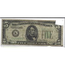1934-A US green seal $5.00 fine