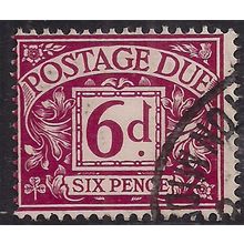 GB 1959 - 63 QE2 6d Purple Postage Due used Wmk 179 SG D63 ( E1270 )