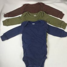 Carter's Boy's Infant 3 Lot Long Sleeve One Piece Green,Blue, Brown, Sz 3 Months