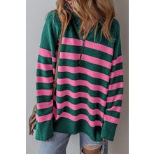 Green Collared Quarter Zipper Oversized Sweater