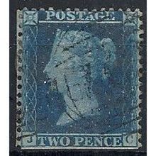 1855 SG34 2d Blue Perf 14 Wmk Large Crown Good Used (Cut Ps) Check Letters "JC"