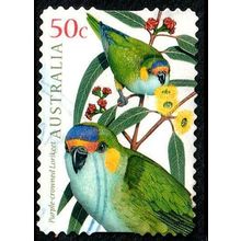 Australia 2005 Australian Birds 50c Used P&S Stamp #1 Purple Crowned Lorikeet