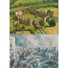 Framlingham Castle Suffolk Painting of Courtyard & Aerial Birds Eye 2x Postcard