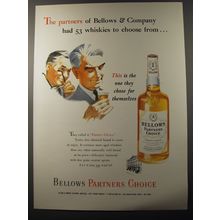 1953 Bellows Partners Choice Whiskey Ad - had 53 Whiskies to Choose From