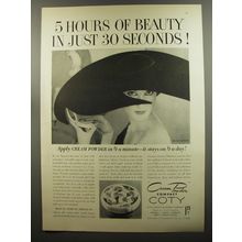 1953 Coty Cream Powder Compact Ad - 5 hours of beauty in just 30 seconds