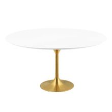 60" White Round Tulip Pedestal Stem Dining Table Lacquered Wood Top & Gold Base