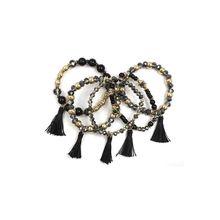 New Crystal Stone Ball Bead Tassel Stretch Bracelet Set