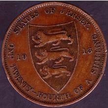 1913 Jersey 1 Twenty-fourth Shilling (1 Half Penny) Coin