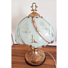 Tiffany Style 6 Pane vintage floral glass shade lamp gold tone base electric.