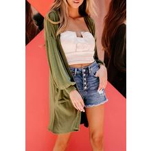 Guacamole Green Hooded Side Split Open Kimono with Pocket