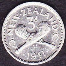 1941 New Zealand Threepence Silver Coin