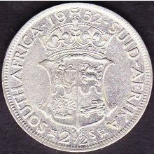 1952 South Africa 1 Half Crown (2 & Half Shillings) Silver Coin
