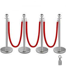38 Inch Stanchion Posts Queue, Red Velvet Rope (3, Silver)