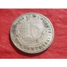 1901 Victoria 10 Cents - Straits Settlements, India.