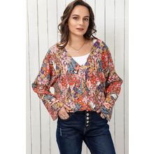 Multicolor Boho Floral Long Sleeve V-Neck Blouse
