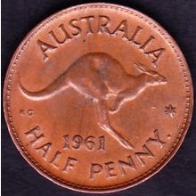 1961 Y. Australia 1 Half Penny Coin