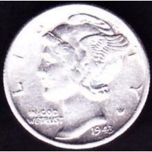 1943 S USA 10 Cents Silver Coin Mercury