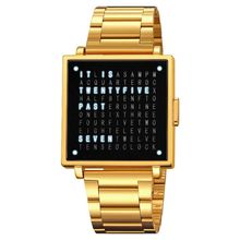 SKMEI Multi-function Letter Display Dial Square Men Electronic Watch, Gold Steel