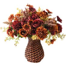 INQCMY Artificial Flowers with Vase for Decorations,Faux Flower Arrangement in V