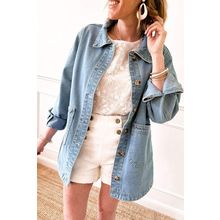 Dusk Blue Slit Buttons Pocketed Denim Jacket