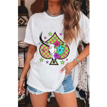 White Checkered Steer Head Spade Print Crew Neck T Shirt