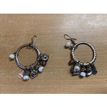 VINTAGE SILVER TONE CHARMS EARRINGS 11.89 GRAMS 3cm WIDE (P3)