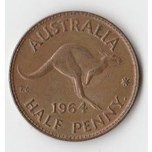 AUSTRALIA COIN - HALF PENNY 1964/ELIZABETH II/VF/Y DOT